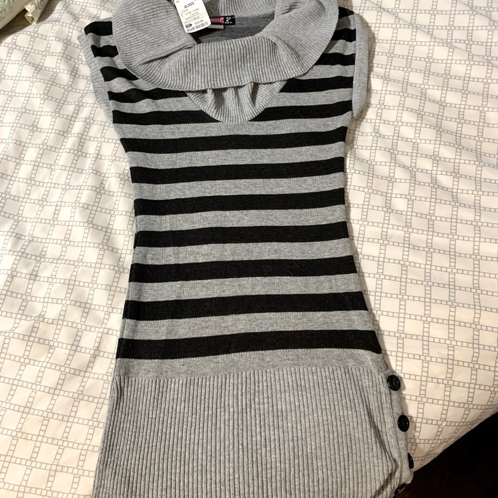 Gray and black striped sweater dress